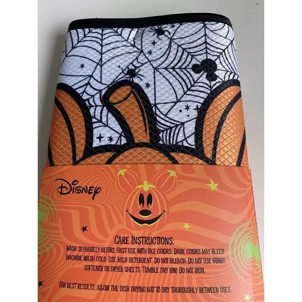 Disney Mickey‎ Mouse Halloween Dish Drying Mat 16”x18” Spider Web Pumpkin NEW